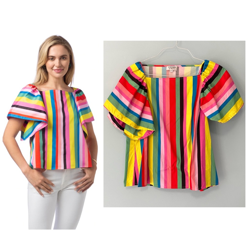 CROSBY by Mollie Burch Boxy Pink and Blue Blouse